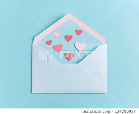 Love Letter Heart. Post envelope with cute red hearts decoration. Valentine's Day concept. 134790957