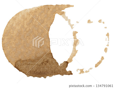 Round stain from a cup of coffee on an isolated background, top view Round stain from a cup of coffee on an isolated background, top view 134791061