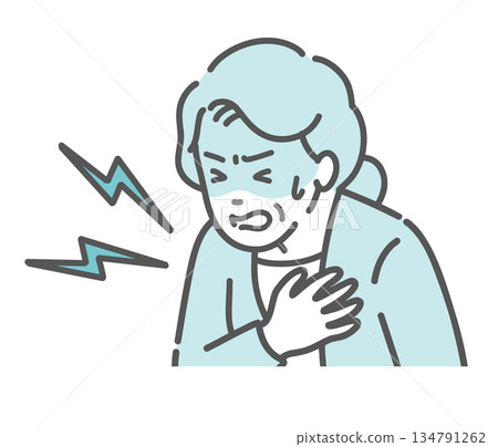 Illustration of an elderly woman suffering from heart attack, chest pain, sudden illness 134791262