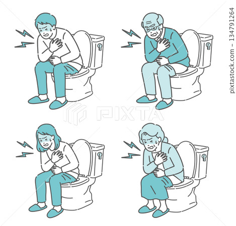 Illustration set of people experiencing heat shock in the toilet (elderly, young people, men and women) 134791264
