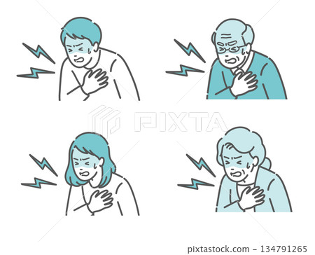 Illustration set of people suffering from chest pain (elderly, young, men and women / heart attack, chest pain) Illustration set of people suffering from chest pain (elderly, young, men and women / heart attack, chest pain) 134791265