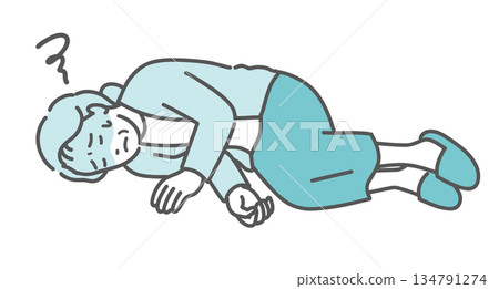 Illustration of an elderly woman losing consciousness and falling (fainting, falling, sudden illness) Illustration of an elderly woman losing consciousness and falling (fainting, falling, sudden illness) 134791274