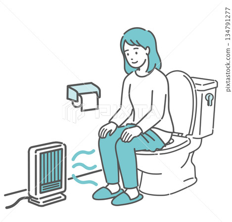 防止上廁所時中暑的措施:一名女子用腳部暖氣取暖 防止上廁所時中暑的措施:一名女子用腳部暖氣取暖 134791277