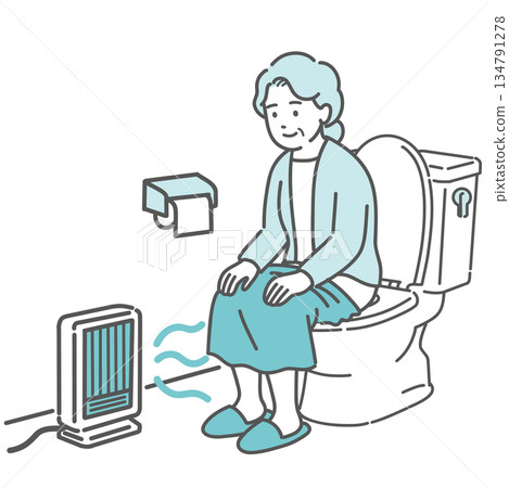 防止上廁所時中暑的措施：老婦人用腳部暖氣取暖 134791278