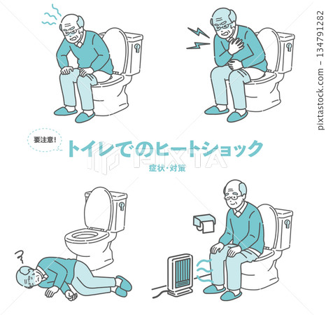 預防老年男性如廁時因高溫、用力過度和血壓波動風險的工具包 134791282