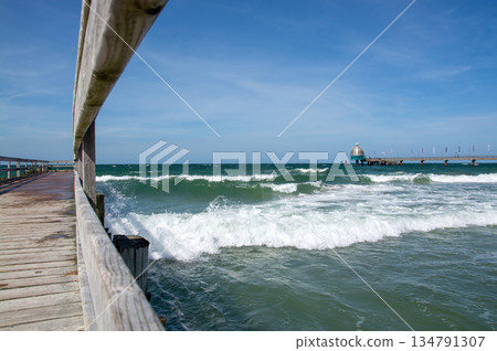 Zingst beach with pier, Mecklenburg-Western Pomerania, Germany 134791307