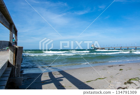 Zingst beach with pier, Mecklenburg-Western Pomerania, Germany 134791309
