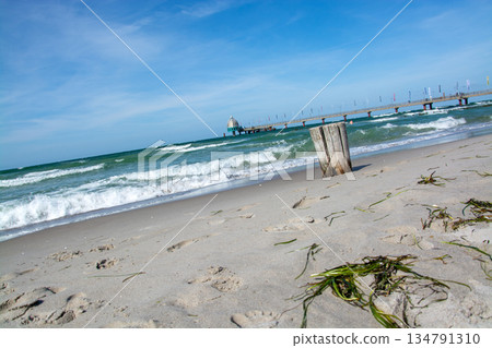 Zingst beach with pier, Mecklenburg-Western Pomerania, Germany 134791310