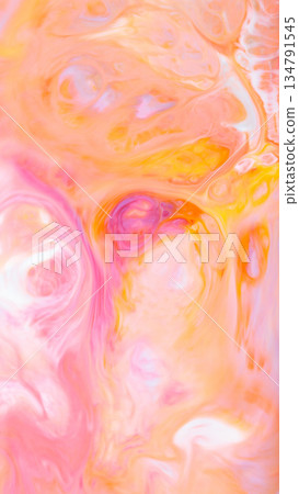 Swirling Pastel Pink and Orange Vertical Fluid Art Background 134791545