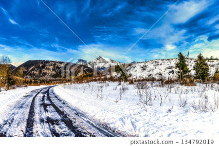 Winding Winter Road Leading to Mount Krivan, High Tatras 134792019
