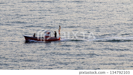 Fishing Boat in Water in Bilbao Spain During Vacation Time 134792103