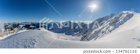 Winter Panorama of Low Tatras Mountains with Sunny Blue Sky Winter Panorama of Low Tatras Mountains with Sunny Blue Sky 134792118