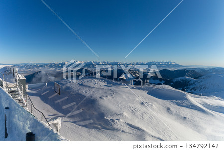 Winter Panorama of Low Tatras Mountains with Sunny Blue Sky 134792142