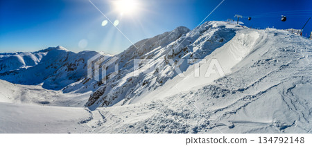Winter Panorama of Low Tatras Mountains with Sunny Blue Sky 134792148