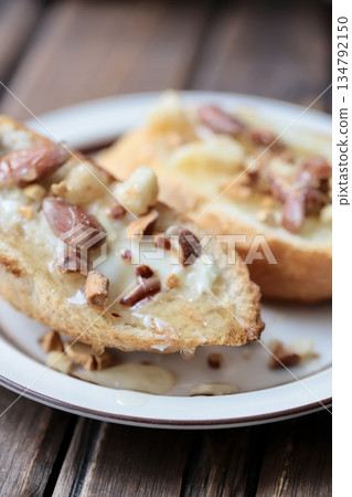 Mixed Nuts Honey Butter Tartine Baguette Open Sandwich Mixed Nuts Honey Butter Tartine Baguette Open Sandwich 134792150