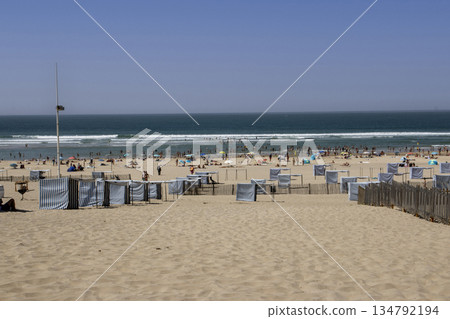 Beach Scene at Soulac-sur-Mer in Bordeaux, France During a Sunny Day 134792194