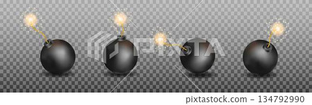 Realistic 3d bomb dynamite sticks with burning fuse. Vector Realistic 3d bomb dynamite sticks with burning fuse. Vector 134792990