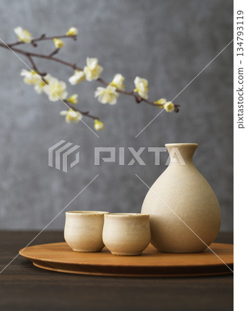 清酒圖像 清酒瓶和 choko 清酒套裝 134793119