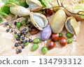 Autumn wild vegetables and fruits 134793312