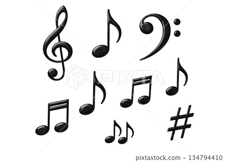 Png collection of musical symbols in simple composition isolated on transparent background. concept of music elements, notation symbols, artistic design for musicians. 134794410