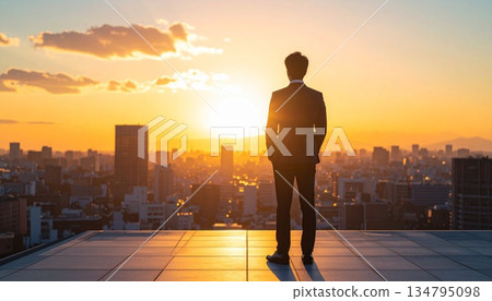 商人欣賞日落 134795098