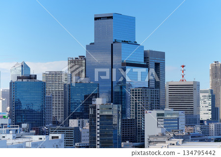 Office buildings line the coast of Tokyo Bay 134795442