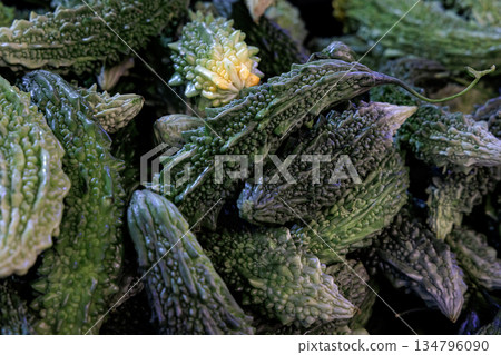 Green bitter melon or Momordica charantia. Green bitter melon or Momordica charantia. 134796090