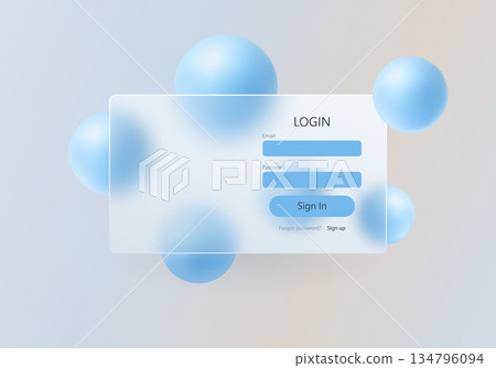Light glass morphism login interface with blue spheres Light glass morphism login interface with blue spheres 134796094