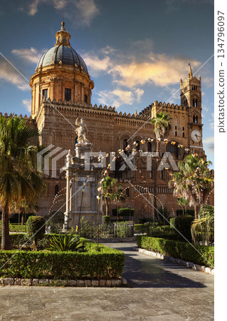 Palermo Cathedral in Palermo, Italy in a beautiful summer day 134796097