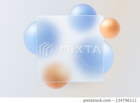 Light abstract glassmorphism background with frosted square panel and soft blue and orange spheres on a neutral gradient surface. Light abstract glassmorphism background with frosted square panel and soft blue and orange spheres on a neutral gradient surface. 134796111