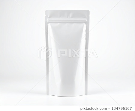 白色背景上的白色包裝袋樣機樣品 白色背景上的白色包裝袋樣機樣品 134796167