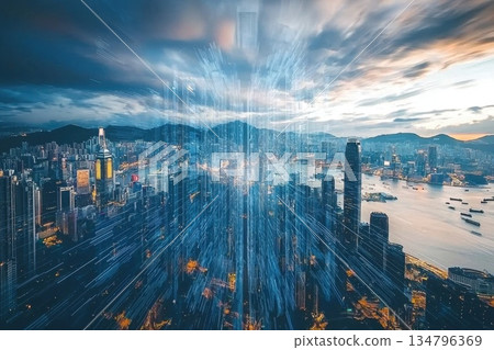 Golden Glow Over Urban Skyline Captured in Stunning Perspective View Golden Glow Over Urban Skyline Captured in Stunning Perspective View 134796369