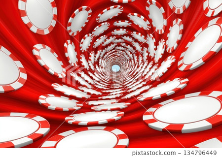 Futuristic Gambling Scene with Floating Poker Chips in a Vortex of Motion and Color Futuristic Gambling Scene with Floating Poker Chips in a Vortex of Motion and Color 134796449