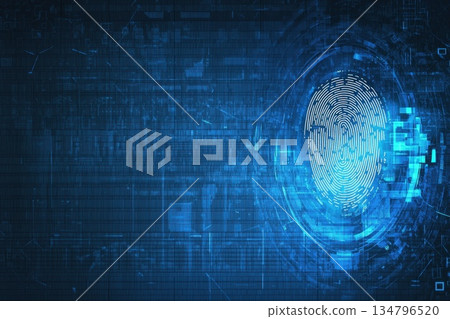 Modern Digital Fingerprint Scanner Technology Abstract Background with Blue Hues 134796520