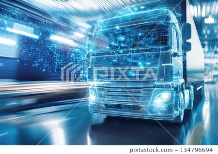 Smart Logistics Concept with AI-Driven Technology for Modern Freight Transport Solutions 134796694