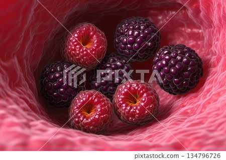 Healthy Antioxidants in Bloodstream Concept with Raspberries 134796726