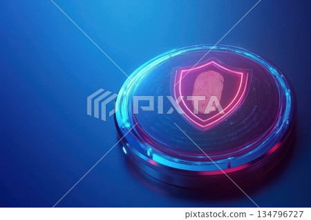 Futuristic Fingerprint Scanner with Shield Shape Design in Neon Colors 134796727