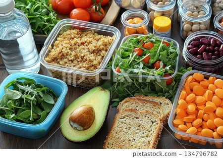 Healthy Meal Set with Various Fresh Ingredients and Nutrient-Rich Options Healthy Meal Set with Various Fresh Ingredients and Nutrient-Rich Options 134796782