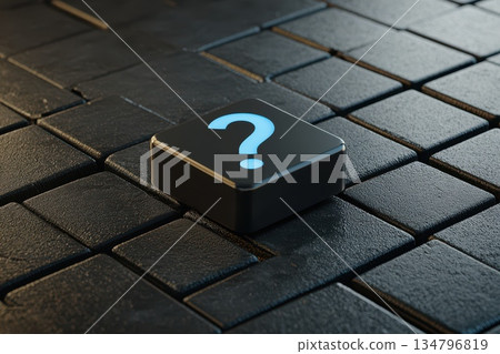 Glowing Cyber Question Mark on Dark Textured Background for Themed Concepts Glowing Cyber Question Mark on Dark Textured Background for Themed Concepts 134796819