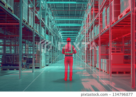 Supervisor in Warehouse Monitoring Logistics with a Digital Twin Technology Interface 134796877