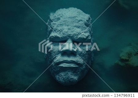 Futuristic AI Face Forming from a Glowing Matrix Underwater Futuristic AI Face Forming from a Glowing Matrix Underwater 134796911