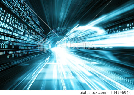 High-Speed Digital Bits Forming a Tunnel of Light in a Futuristic Concept 134796944