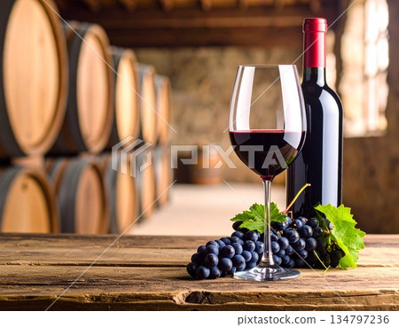 Red wine, wine glasses, winery 134797236