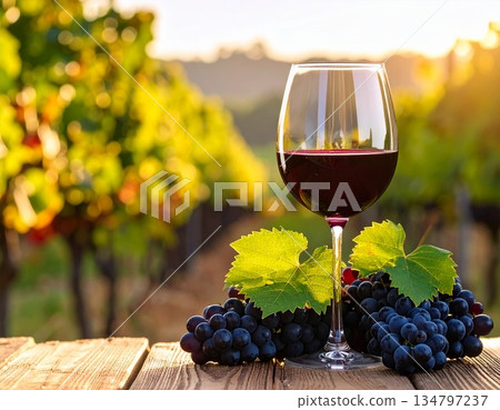 Red wine, wine glasses, winery, vineyard Red wine, wine glasses, winery, vineyard 134797237