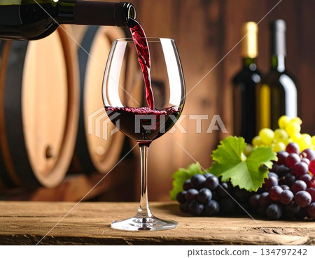 Red wine, wine glasses, winery 134797242