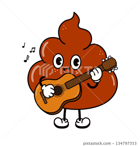 Poop emoji character playing guitar and singing music 134797353