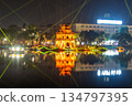 Light Show at Turtle Tower, Hoan Kiem Lake, Hanoi, Vietnam 134797395