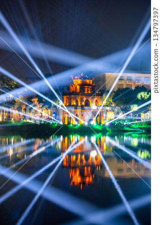 Light Show at Turtle Tower, Hoan Kiem Lake, Hanoi, Vietnam 134797397
