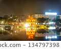 Light Show at Turtle Tower, Hoan Kiem Lake, Hanoi, Vietnam 134797398