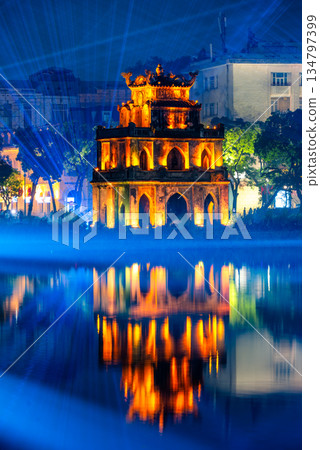 Light Show at Turtle Tower, Hoan Kiem Lake, Hanoi, Vietnam Light Show at Turtle Tower, Hoan Kiem Lake, Hanoi, Vietnam 134797399